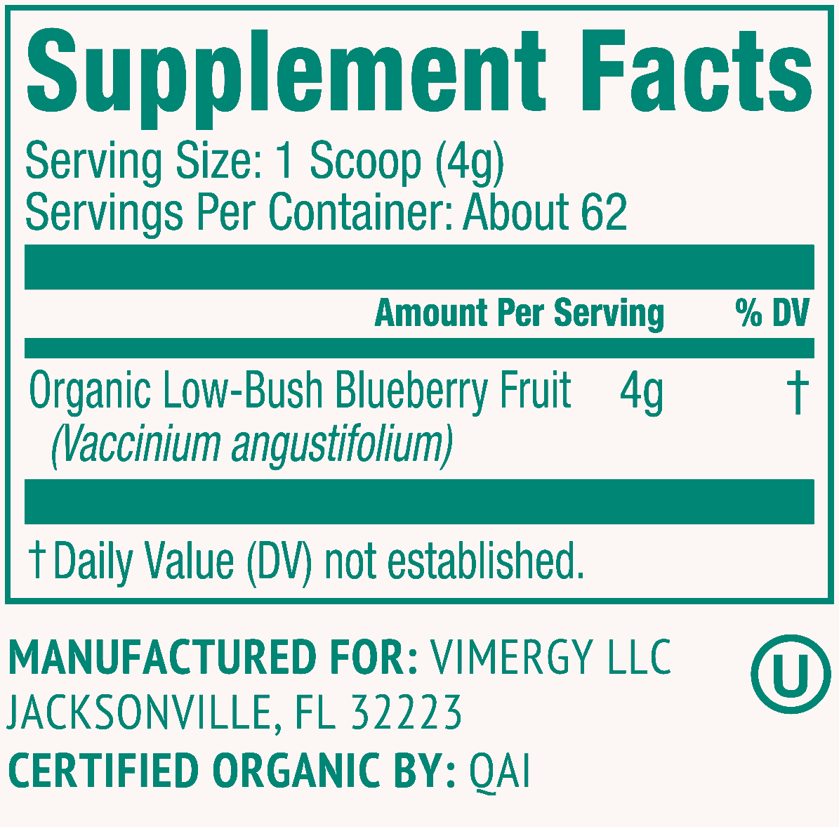 Vimergy CanisterPowders 2021 Blueberry SuppFacts
