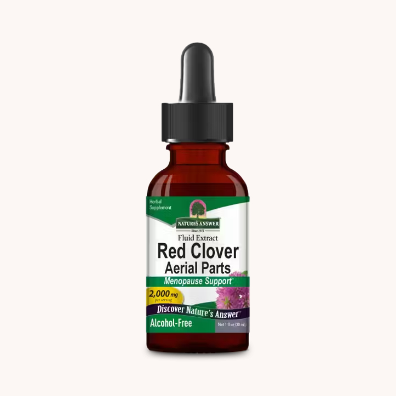 A bottle of Red Clover Extract, a natural dietary supplement.
