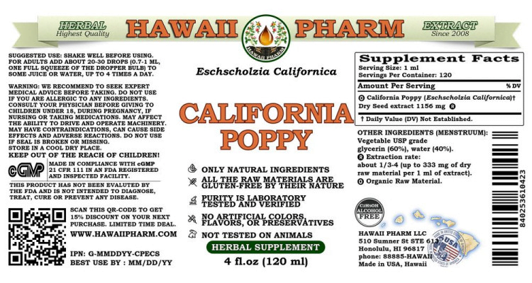california-poppy-seed alcohol free hawaii pharm pura fons