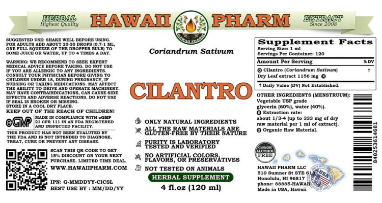 cilantro alcohol free hawaii pharm pura fons