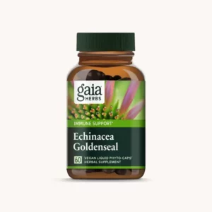 The bottle of Gaia Herbs Echinacea Goldenseal contains 60 capsules