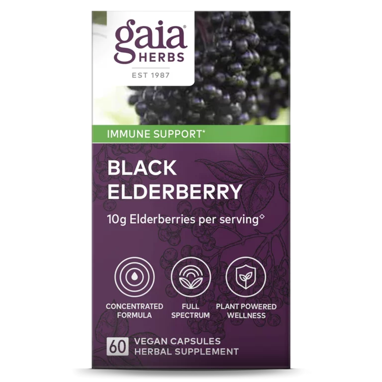 A bottle Gaia Herbs Black Elderberry contains 60 capsules