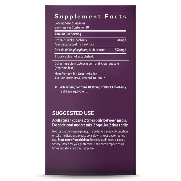 Explorați informațiile despre supliment, ingredientele și utilizarea fructelor de soc negru organic