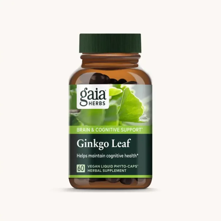 extractul de plante Ginkgo frunze de la Gaia Herbs vine într-o sticlă de 60 de capsule