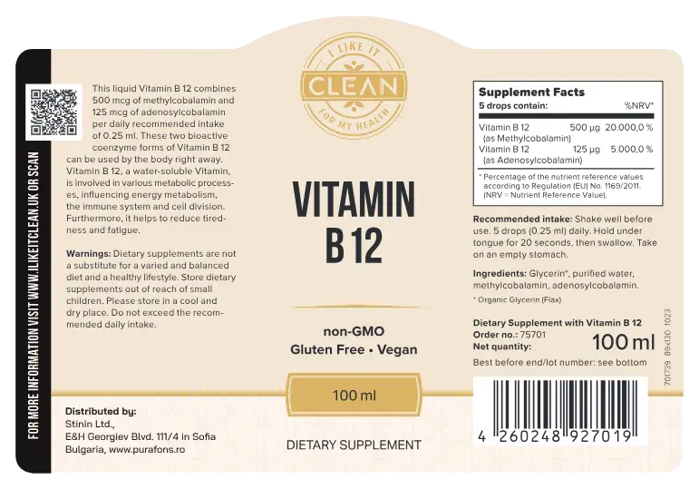 I like it Clean vitamin b12 nutrition facts