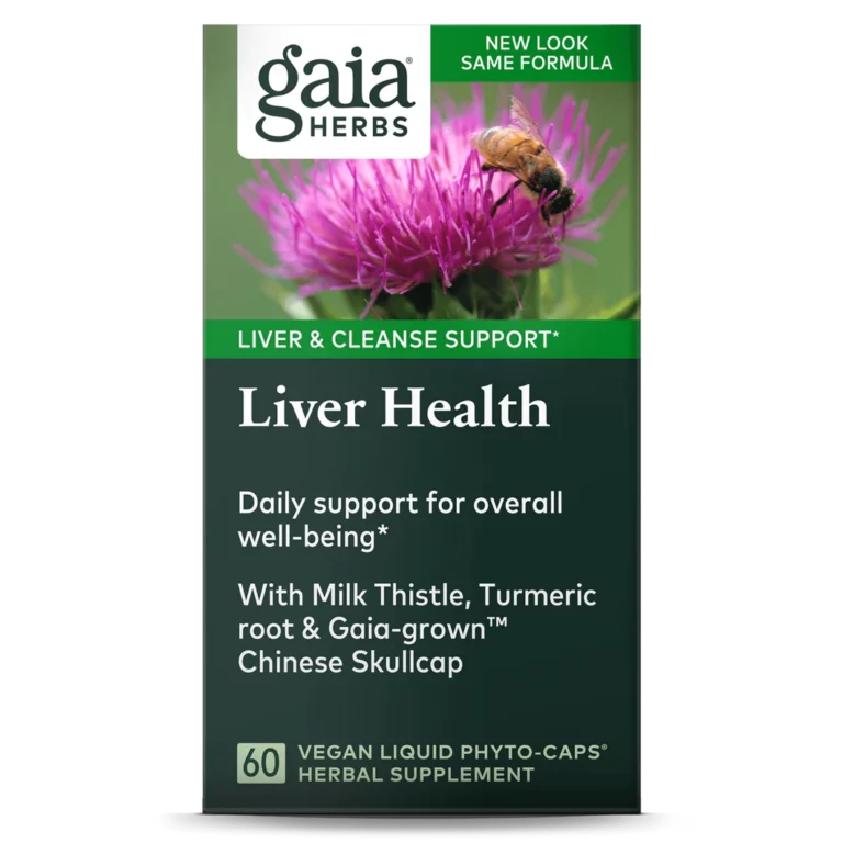Sănătatea ficatului de la Gaia Herbs este disponibil într-o sticlă care conține 60 de capsule