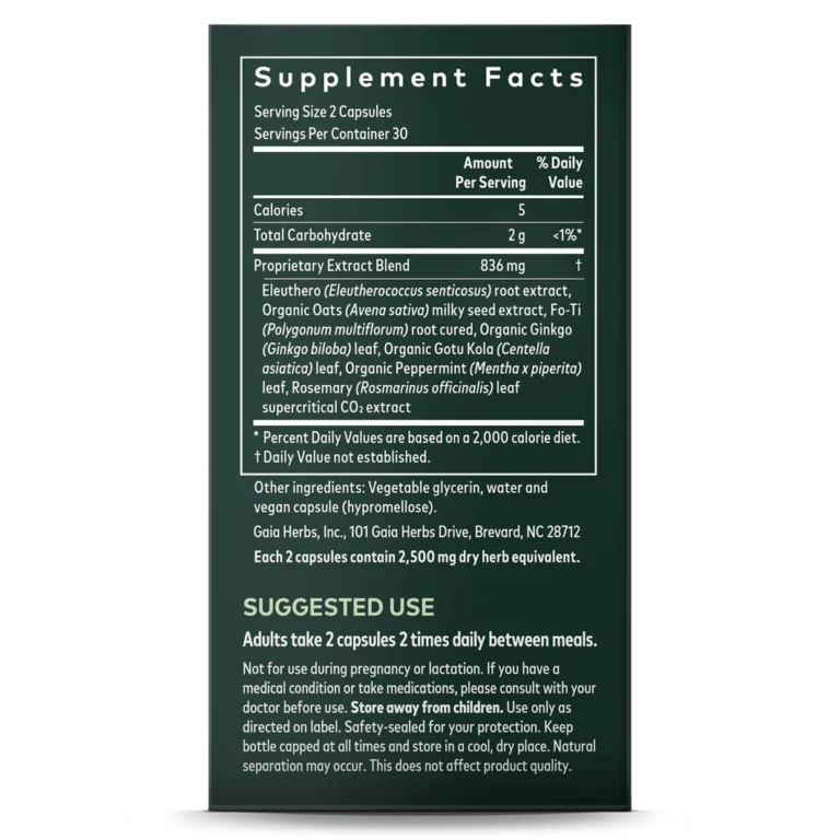 Supplement facts of Mental Alertness - Nutrition, Ingredients, and Uses