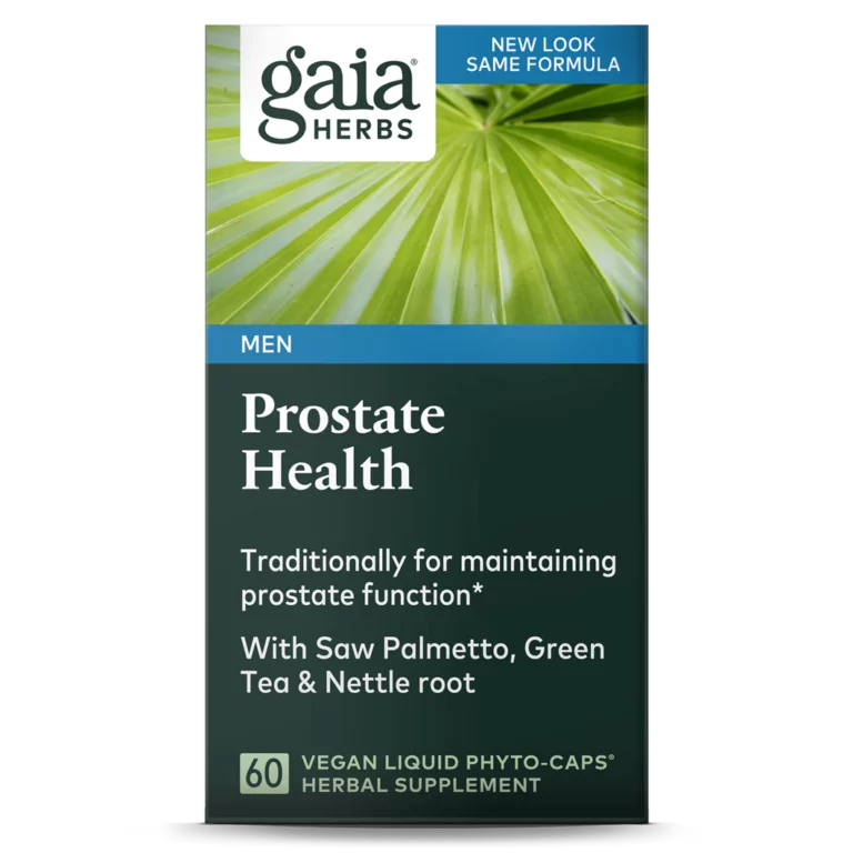 extractul de plante pentru sănătatea prostatei de la Gaia Herbs vine într-o sticlă de 60 de capsule