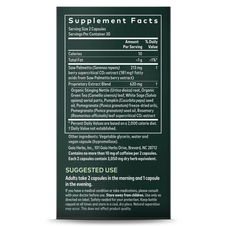 Aflați despre suplimentul pentru Sănătatea Prostatei Gaia Herbs, inclusiv nutrienții, ingredientele și utilizările acestuia