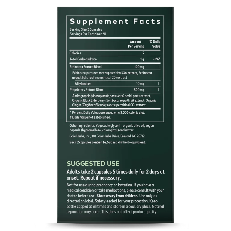The supplement facts contain details about the nutrition, ingredients, and uses of the Quick Defense supplement.
