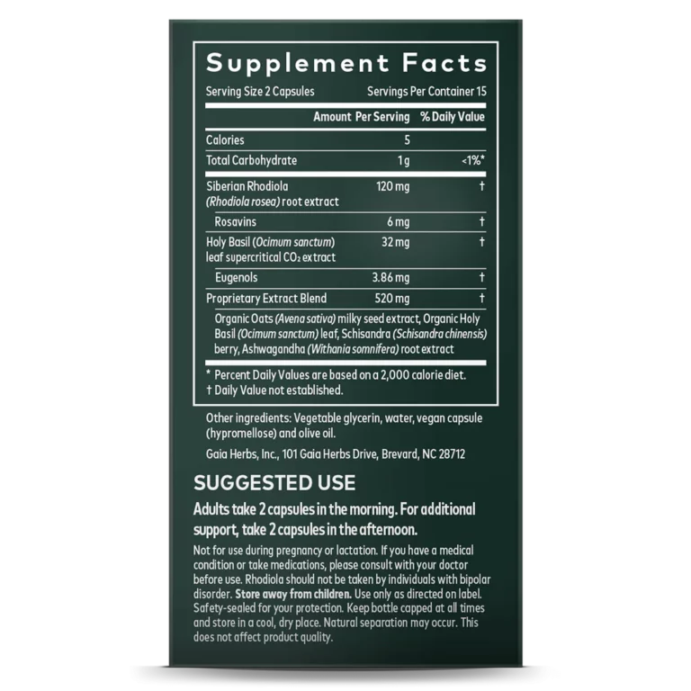 Supplement facts of Stress Response Nutrition, Ingredients, and Uses
