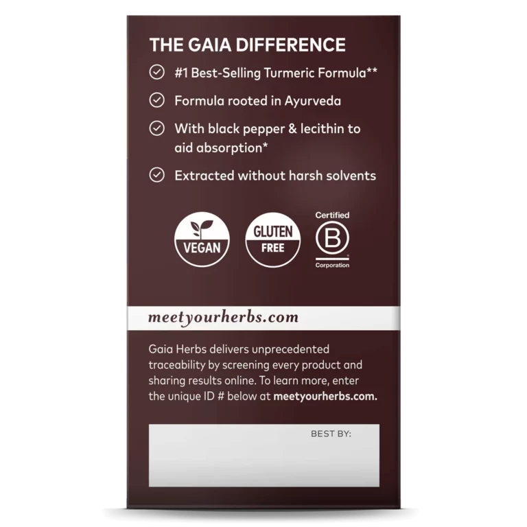 Distinctive features of Gaia Herbs Turmeric Supreme Extra Strength