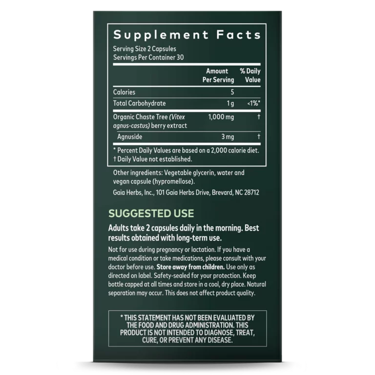 Discover the nutritional information, components, and application of Gaia Herbs Vitex Berry supplement.