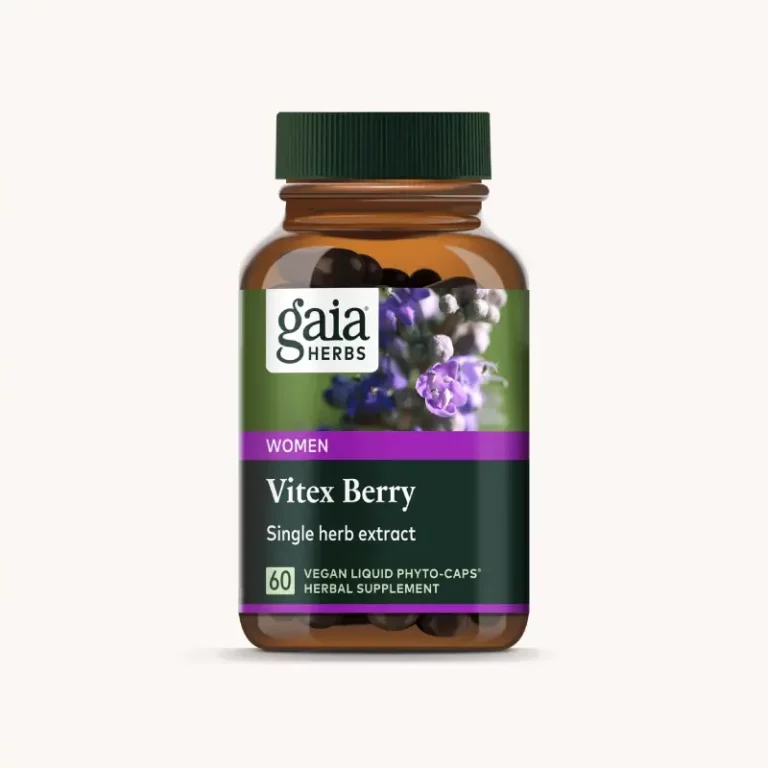 Gaia Herbs Vitex Berry (Chaste Tree Berry) supplement comes in a bottle of 60 capsules.